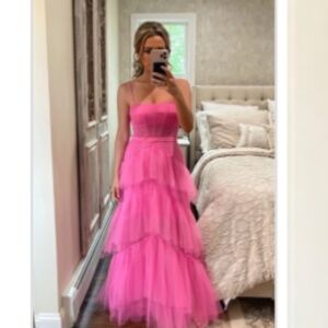 Princess Hot Pink Tiered Tulle Formal Dress Size 6 NWT